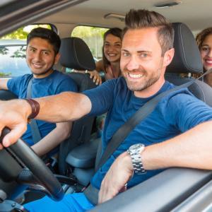 Four young drivers in a car with third party car insurance from Compare Insurance Ireland.